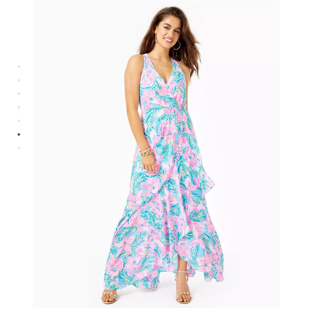 Lilly Pulitzer Pink, Blue & Green Tropical Maxi Dress
